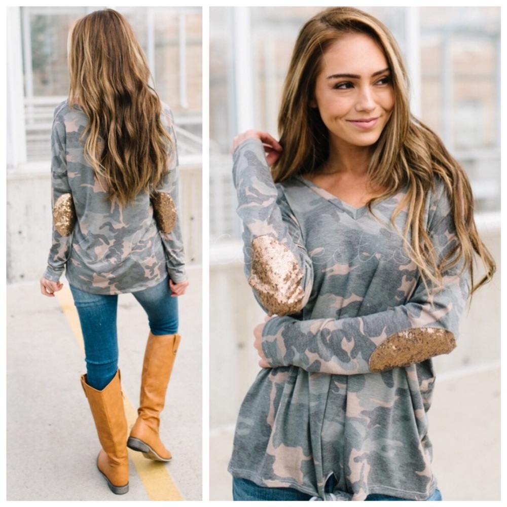 LAST ONE • Camo sequin jersey knit top - Picture 2 of 2